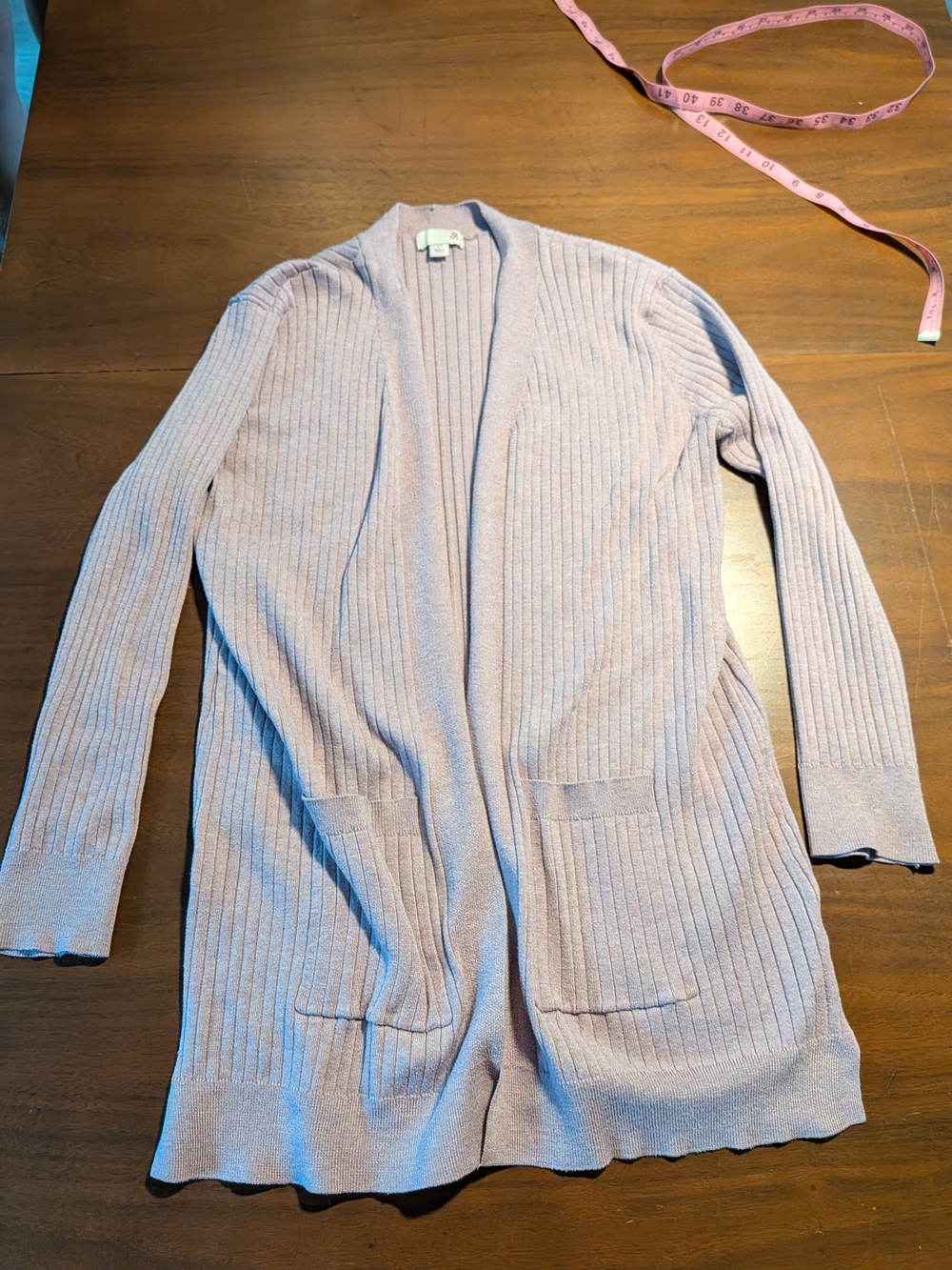 SO Long Ribbed Open Front Cardigan in Light Lavender
